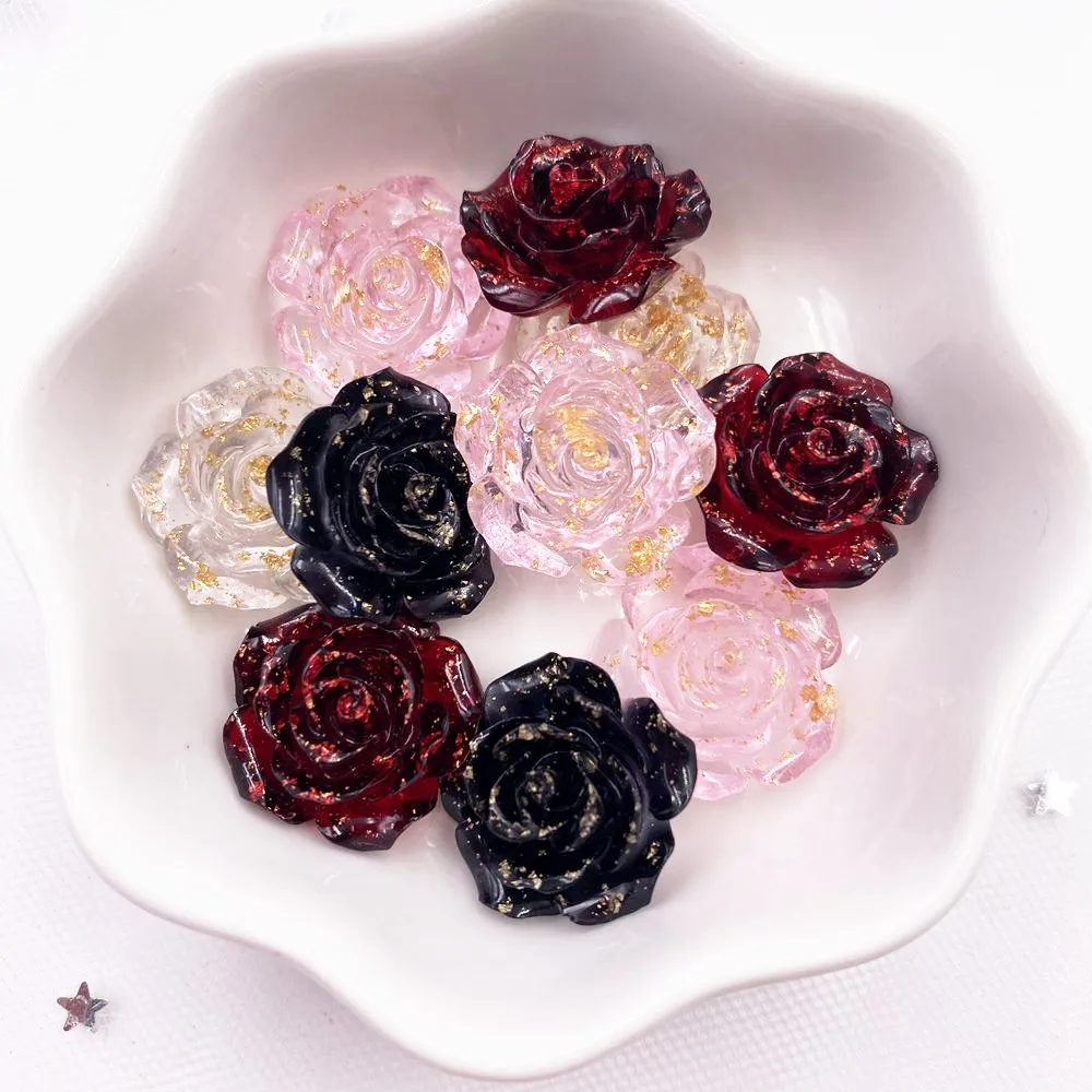 16Pcs 18mm Resin Gold Foil Rose Flatback Flower Rhinestone Gems Garden Figurines Scrapbook Wedding Applique  Crafts DIY OL54