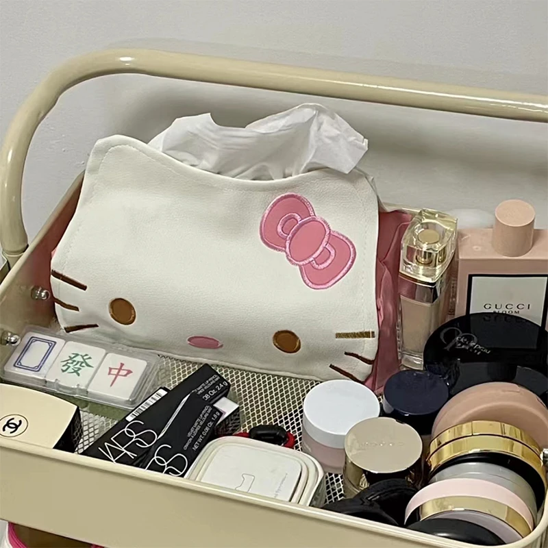 Sanrio Hello Kiity Paper Napkin Case Cartoon Kt Cat Tissue Box Cute PU Leather Animals Home Car Paper Storage Boxes Girls Gifts image 5