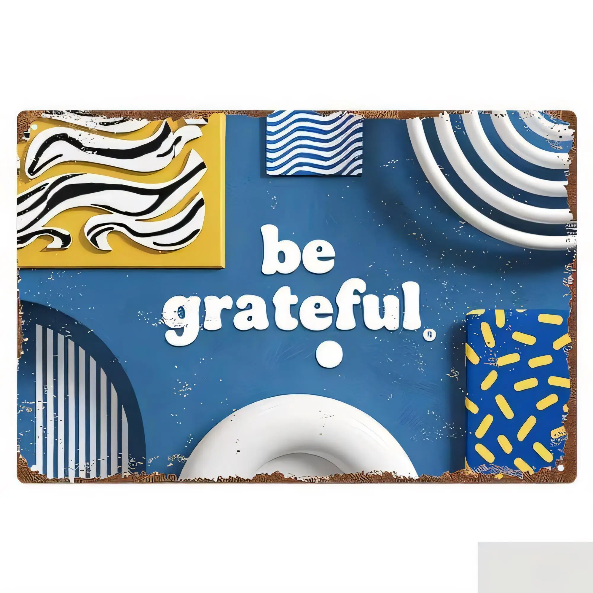 Tin Sign Be Grateful Quote Vintage Metal Sign Wall Decor Sea Waves Rainbow Dots Aesthetic Retro  Farmhouse Plaque for Bathroom K