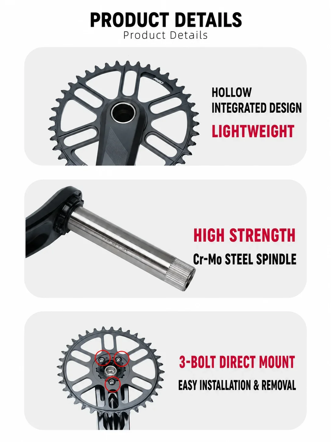 RGO 1 X 10 11 12-Gang-Kurbelgarnitur Eagle Tooth für MTB XC / TR / AM 170 mm, 32T/34T/36T, BB68/73 Kettenblatt – Detail 7