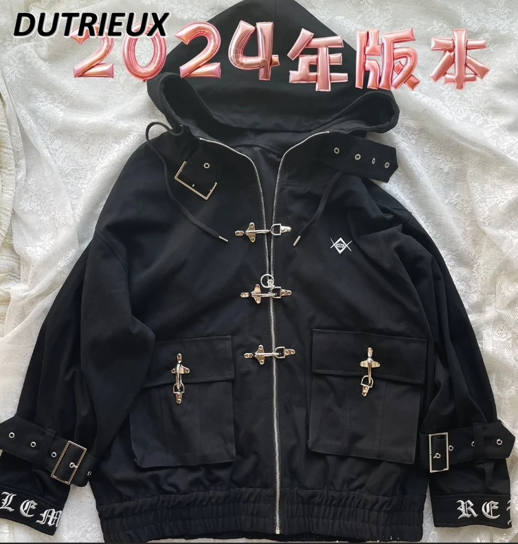 Japanese Style Mine Harajuku Wind Black Sweet Loose Hooded Coat Punk Dark Gothic Long Sleeve Zipper Jacket for Women