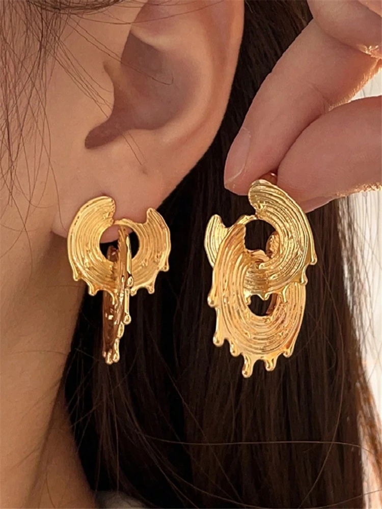 

European American Trend Personality Geometric Design Metal Earrings for Women French Vintage High Jewelry Accessories