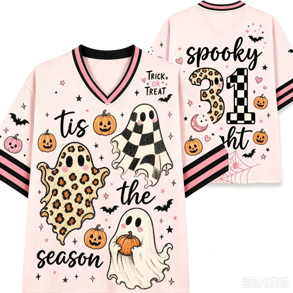 Y2K Halloween Party Ghost Themed Event 3D Print Men Sport VneckTshirt Outdoor Street Casual Fashion Quickdry Breath Parent-child