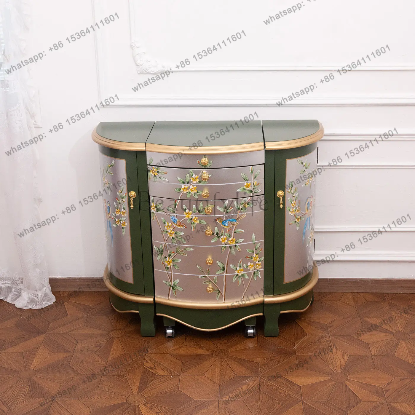 

Solid wood dresser with chair Bedroom jewelry locker with wheels removable