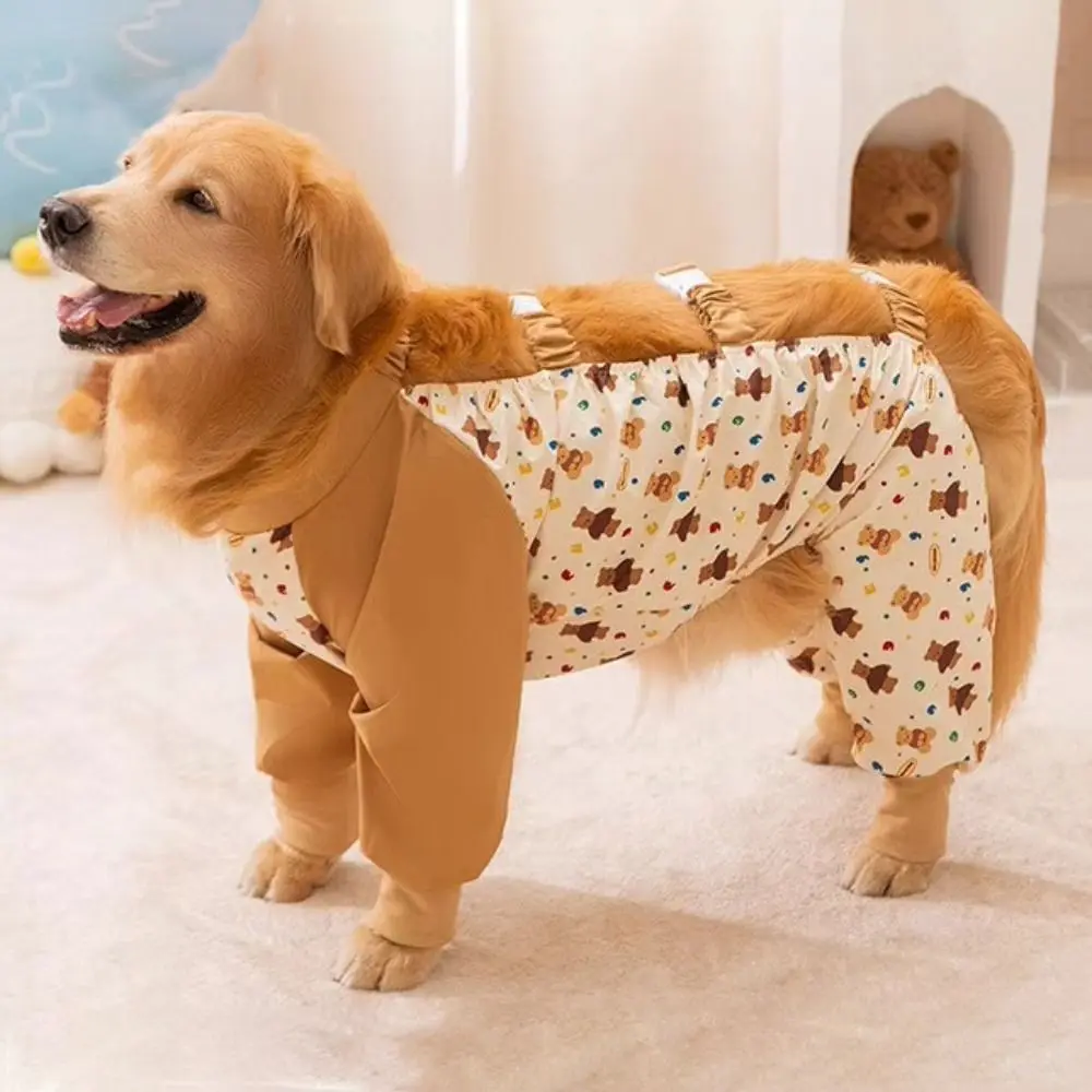

Cartoon Dustproof Dog Pants Adjustable Breathable Four Legged Dog Pants Bear Print Anti Stain Pet Outdoor Coverall