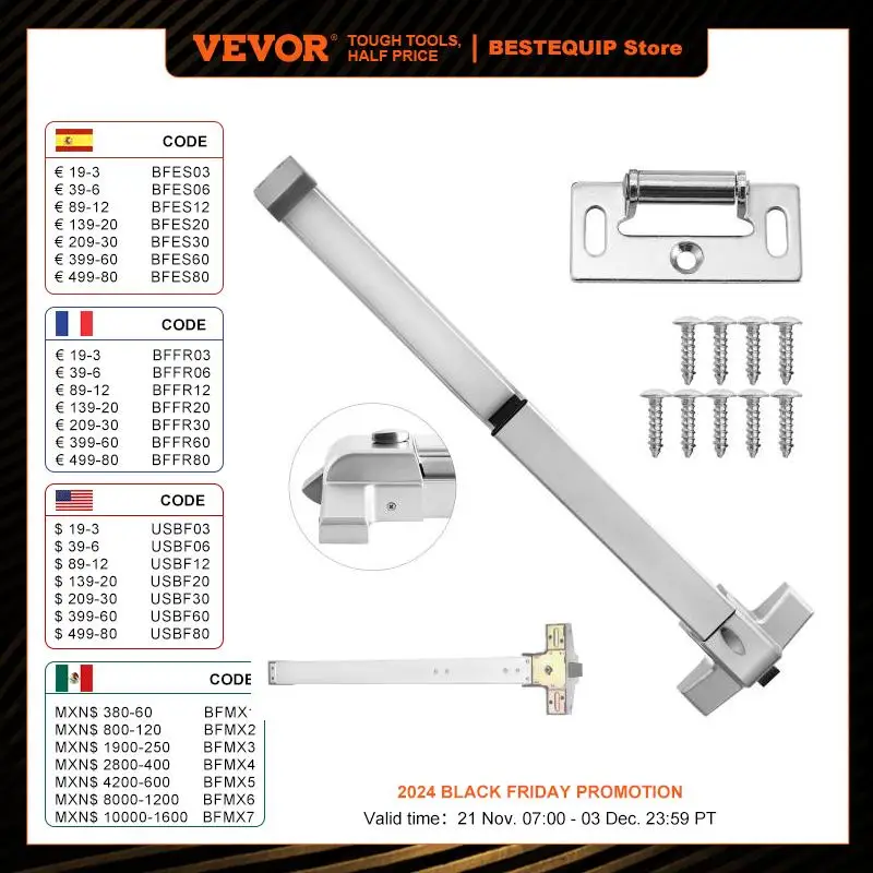 VEVOR Door Push Bar Panic Exit Device Lock With Exterior Lever Commercial Emergency Exit Bar Panic Exit Device With Door Knob