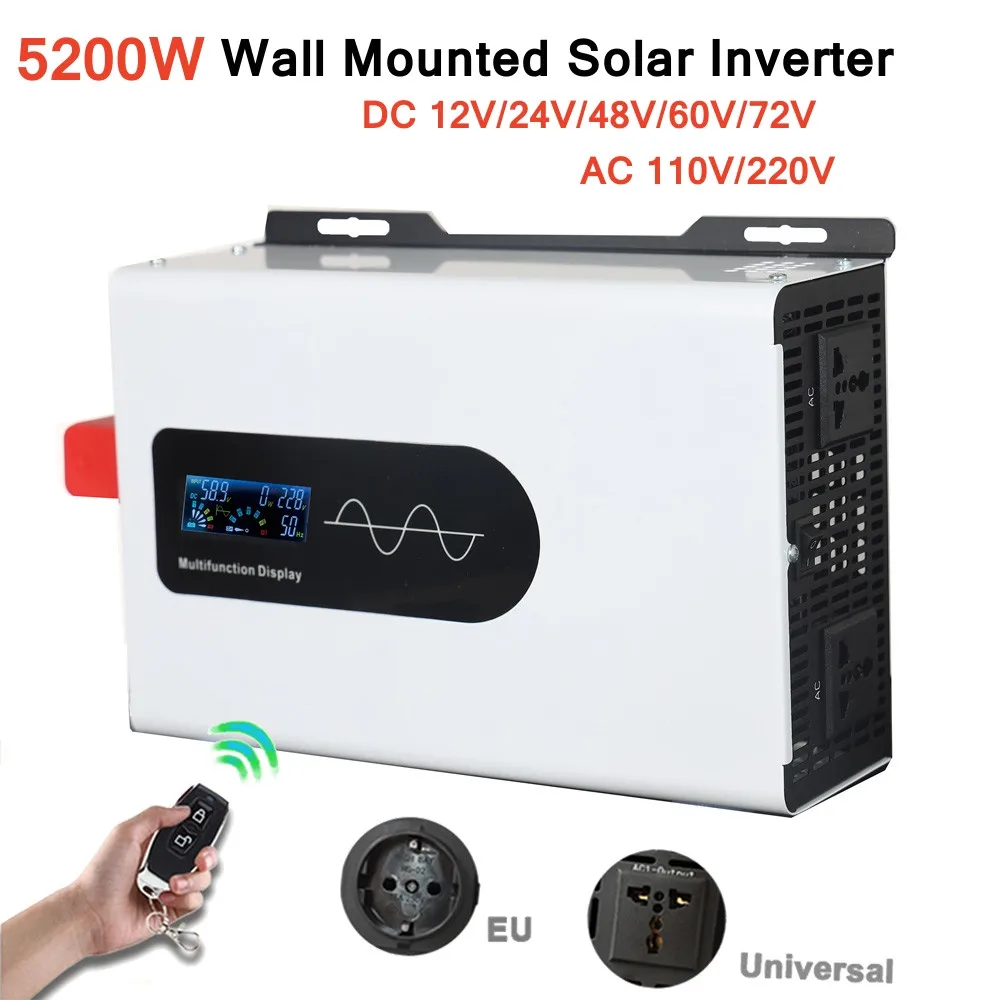 Pure Sine Wave Inverter 5200W 4400W Power DC 12V 24V 48V 60V To AC 110V/220V Voltage 50/60HZ Converter 5KW Solar Car inversor