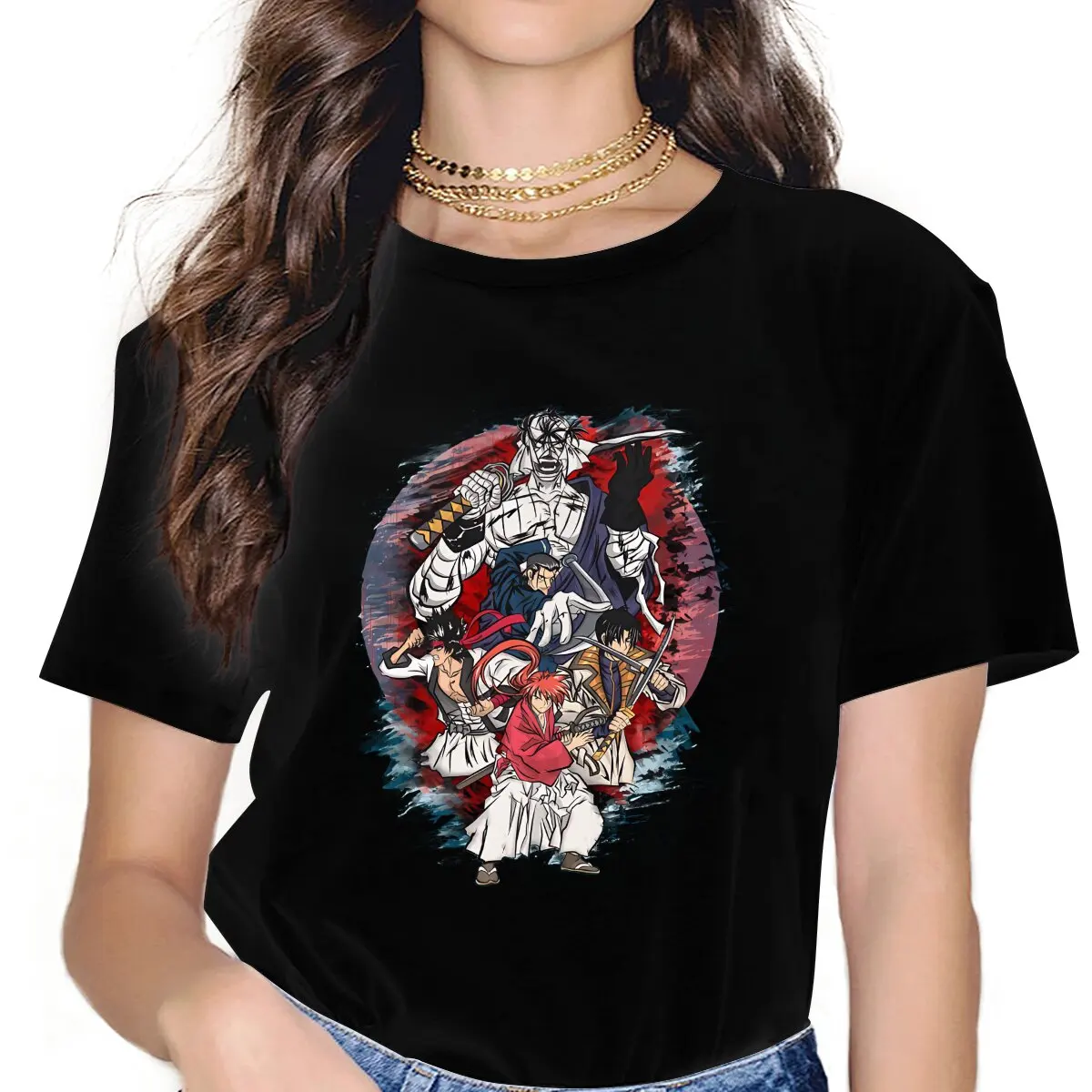 Himura The Red Haired Samurai Cute Girls Women T-Shirt Rurouni Kenshin Manga Blusas Harajuku Casual Short Sleeve Vintage Tops