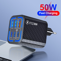 50W Multiple Port Fast Charger Adapter QC3.0 6 Ports Wall Charging for Xiaomi Samsung Mobile Phone Socket Charger 3 USB 3 Type-c