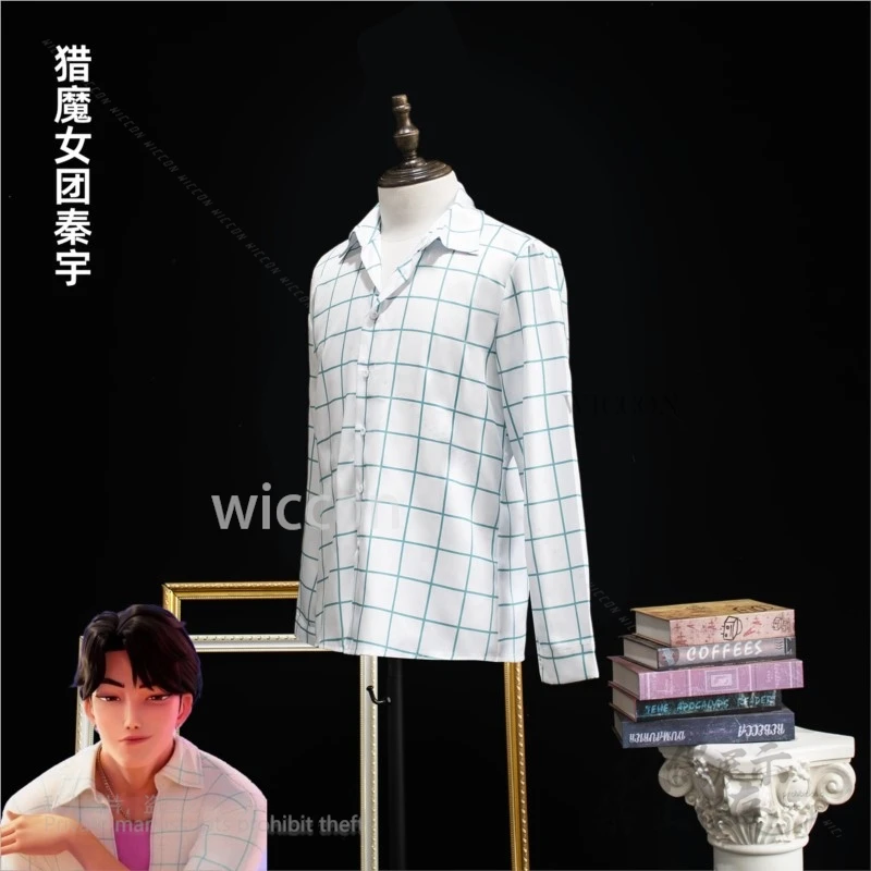 Anime K-POP Movie Demon Hunters Superstar Jinu Plaid Shirt Pink Linner T-Shirt Cosplay Costume Jinu Halloween Party Handmade