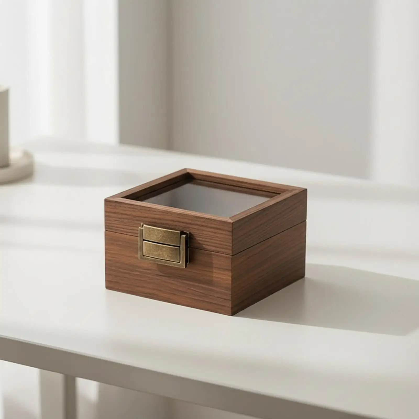 Watch Display Box Walnut-Grain Individual Watch Box Wooden for Men, Dresser, Desk