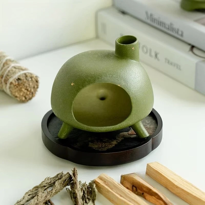 Soporte  incienso dorado verde y naranja, vaporizador para fumar, quemadores  incienso, incensario de meditación, juego