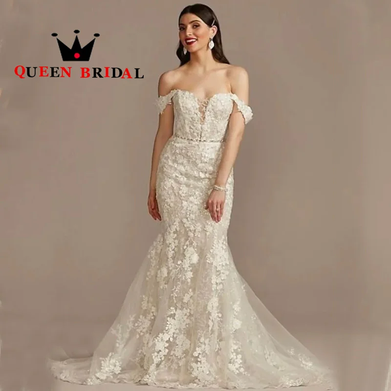 Vestido de novia de sirena, prenda de lujo con Apliques de encaje, escote Corazón, hombros descubiertos, largo hasta el suelo, personalizado, Y03W, 2023