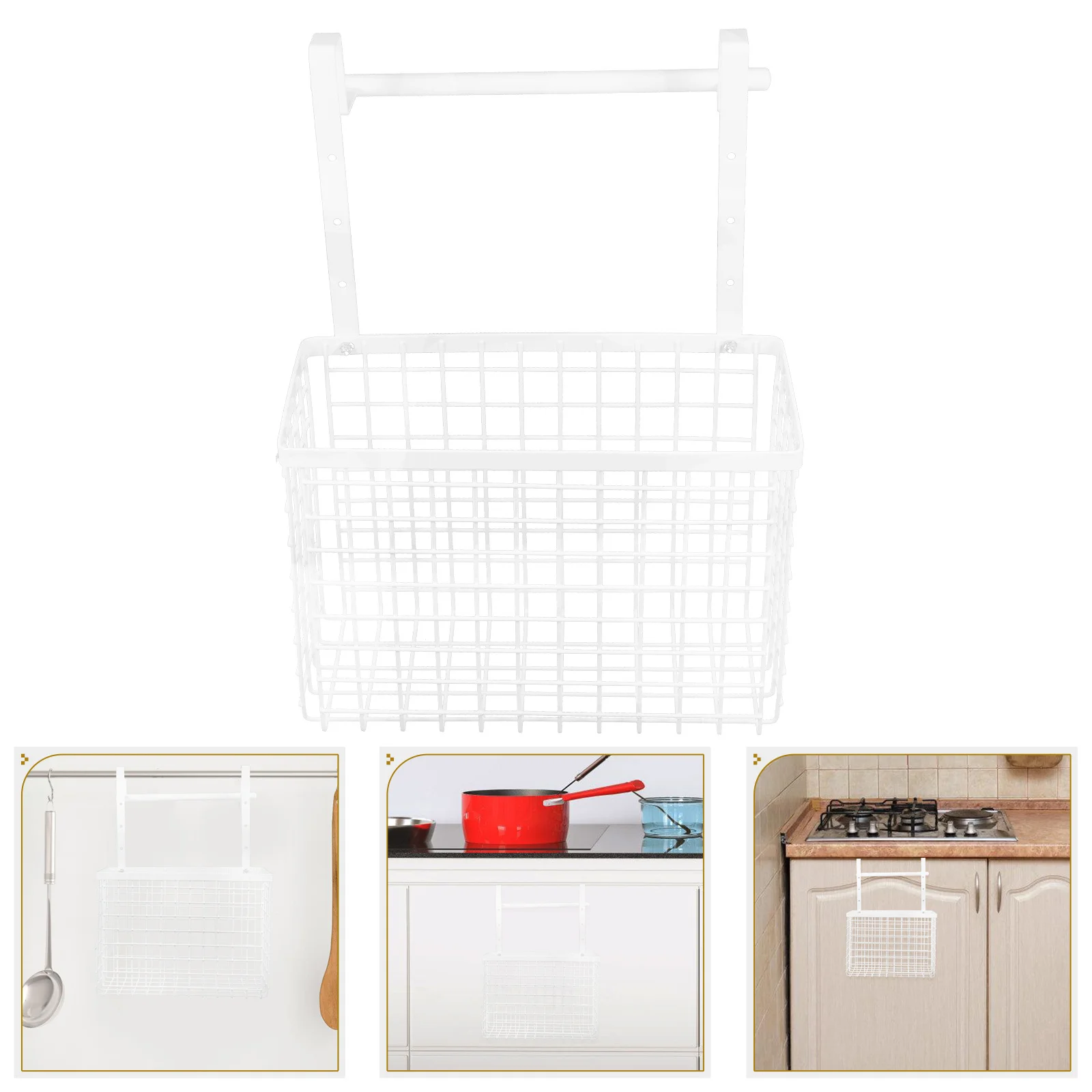 

Grid Storage Basket Over Cabinet Door Organizer Towel Rail Stainless Steel Hanging Kitchen Bathroom Storage Rack White