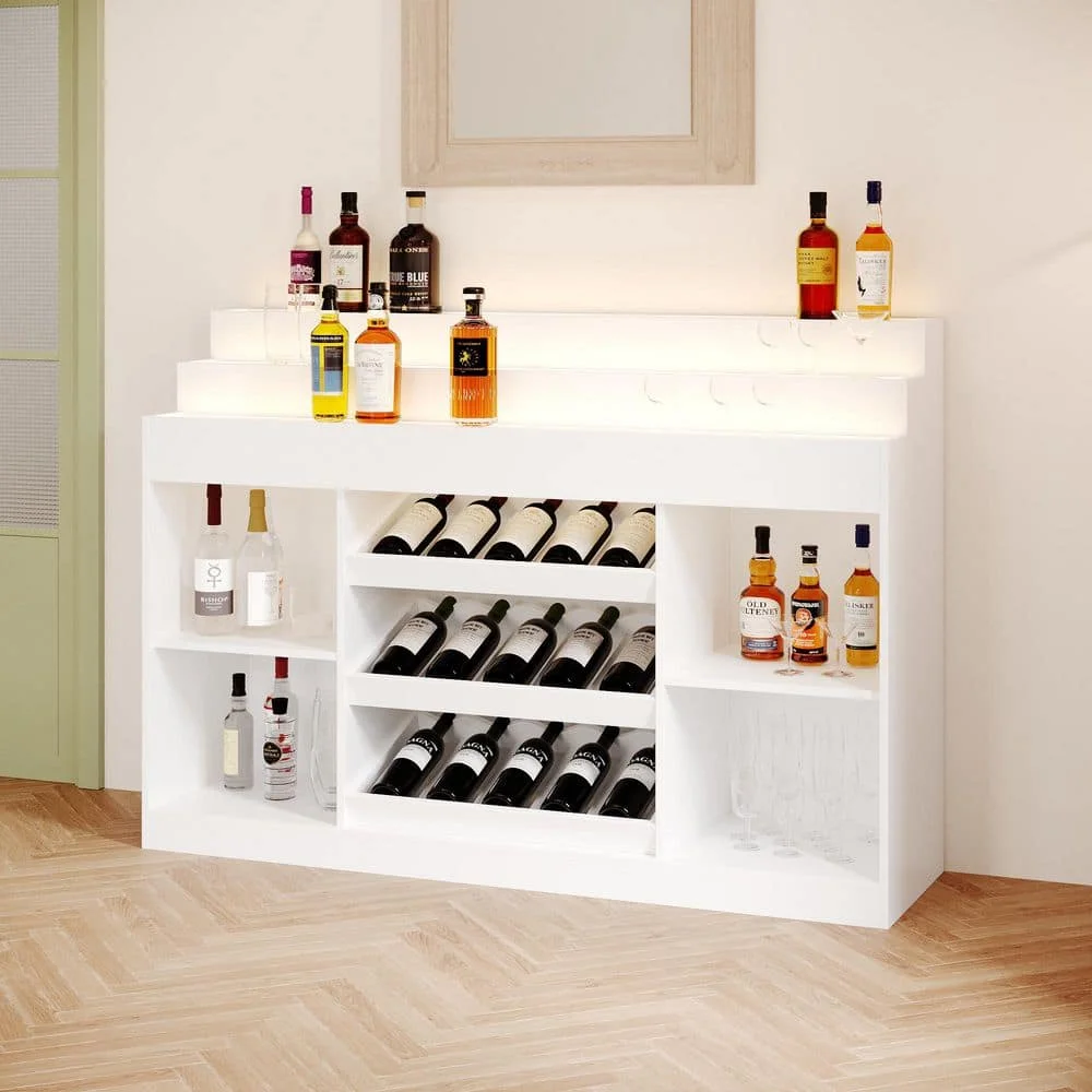 

Белый 39,4 дюйма. Акцентный шкаф для хранения дисплея с 3 ступенчатыми открытыми полками, волновой стеклянной панелью и 3-цветной светодиодной подсветкой