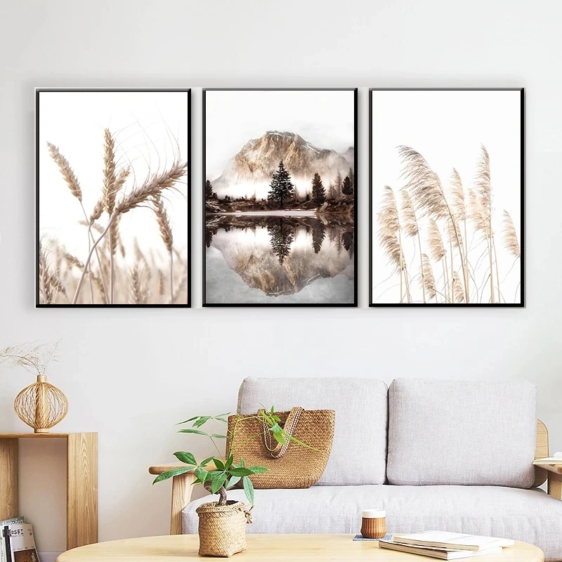 Natural Scenery Wall Art  Painting Flowers Grass Sunlight and Fog Landscape  canvas pictures Home  Living Room Decoration Poster