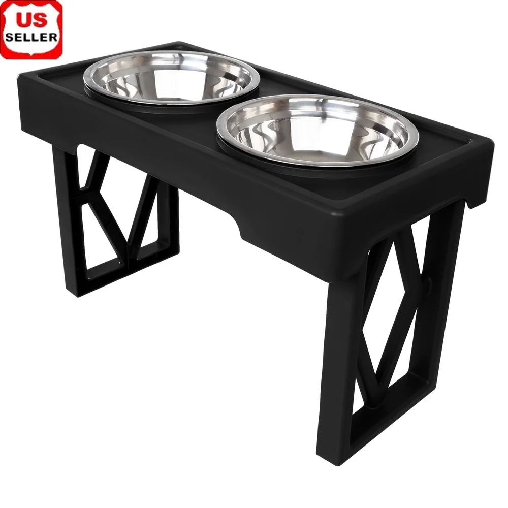 

Adjustable Elevated Dog Bowl Stand with Stainless Steel Bowls Small Medium Large Dogs Reduces Joint Strain Aids Digestion