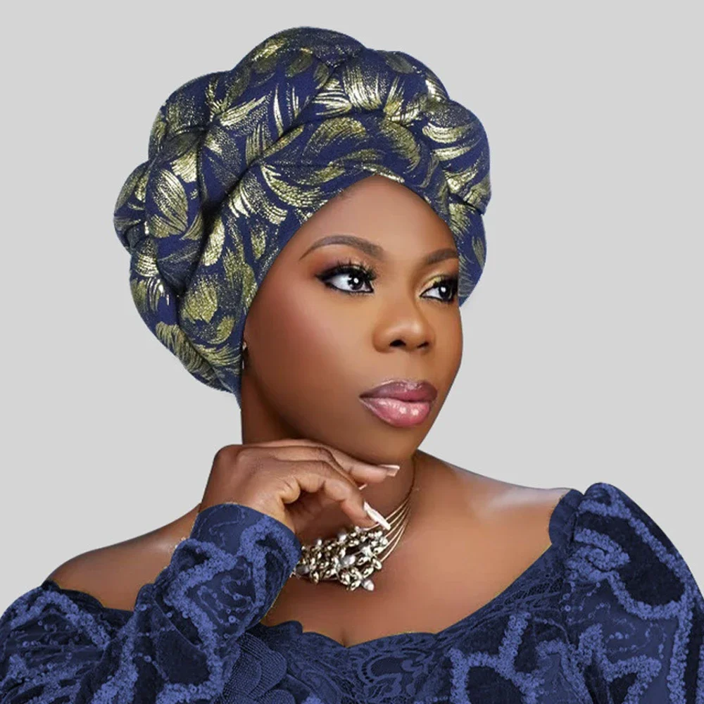 الضفائر قبعة عمامة للنساء مسلم الحجاب بونيه الأفريقية السيارات Gele Headties النيجيري رئيس التفاف الزفاف القبعات حفلة الحجاب