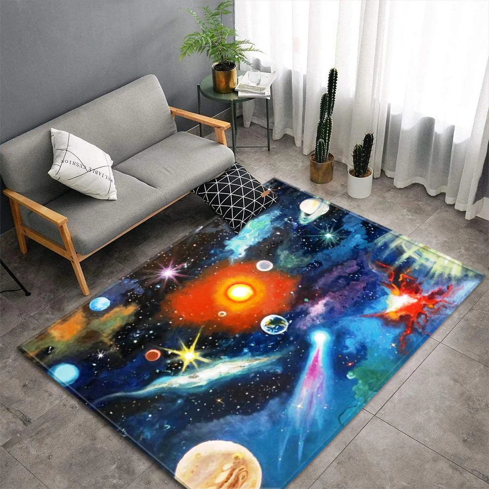 

3D Cosmic Planet Living Rom Area Rug Outer Space Carpet Rug for Children Bedroom Sofa Doormat Home Decor Non-slip Floor Mat