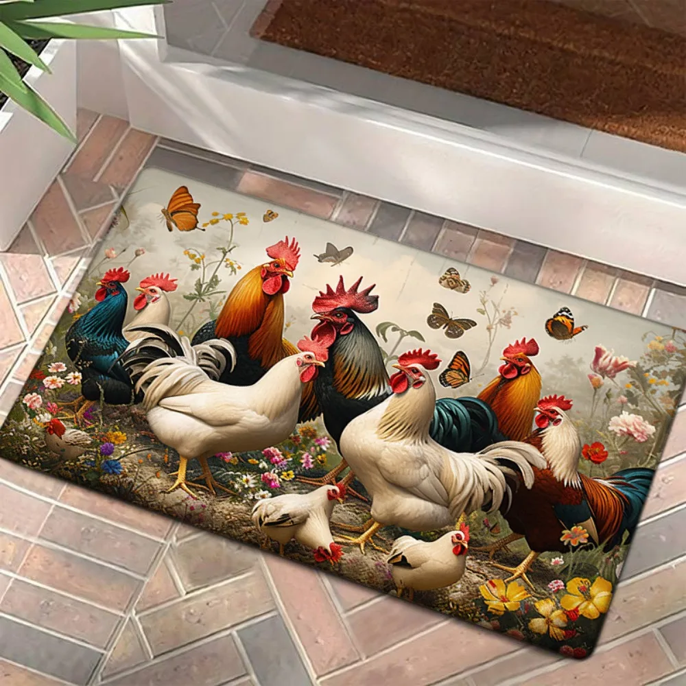 1 قطعة سجادة باب على شكل دجاج المزرعة، بوليستر غير قابل للانزلاق وقابل للغسل 100%، منسوج مسطح منخفض الكومة، مقاوم للبهتان، مستطيل، ماشي #2