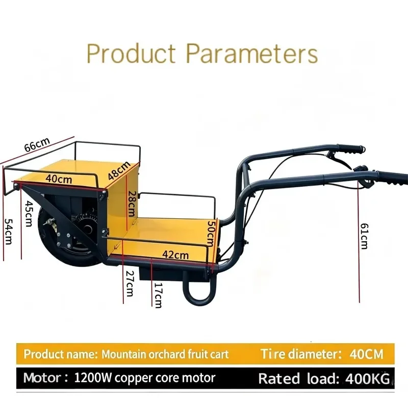 New High Torque 1200W 48V 400kg Load Capacity Power Wheelbarrow Gear Drive Single Wheel Mini Dumper 30 Degree Climbing