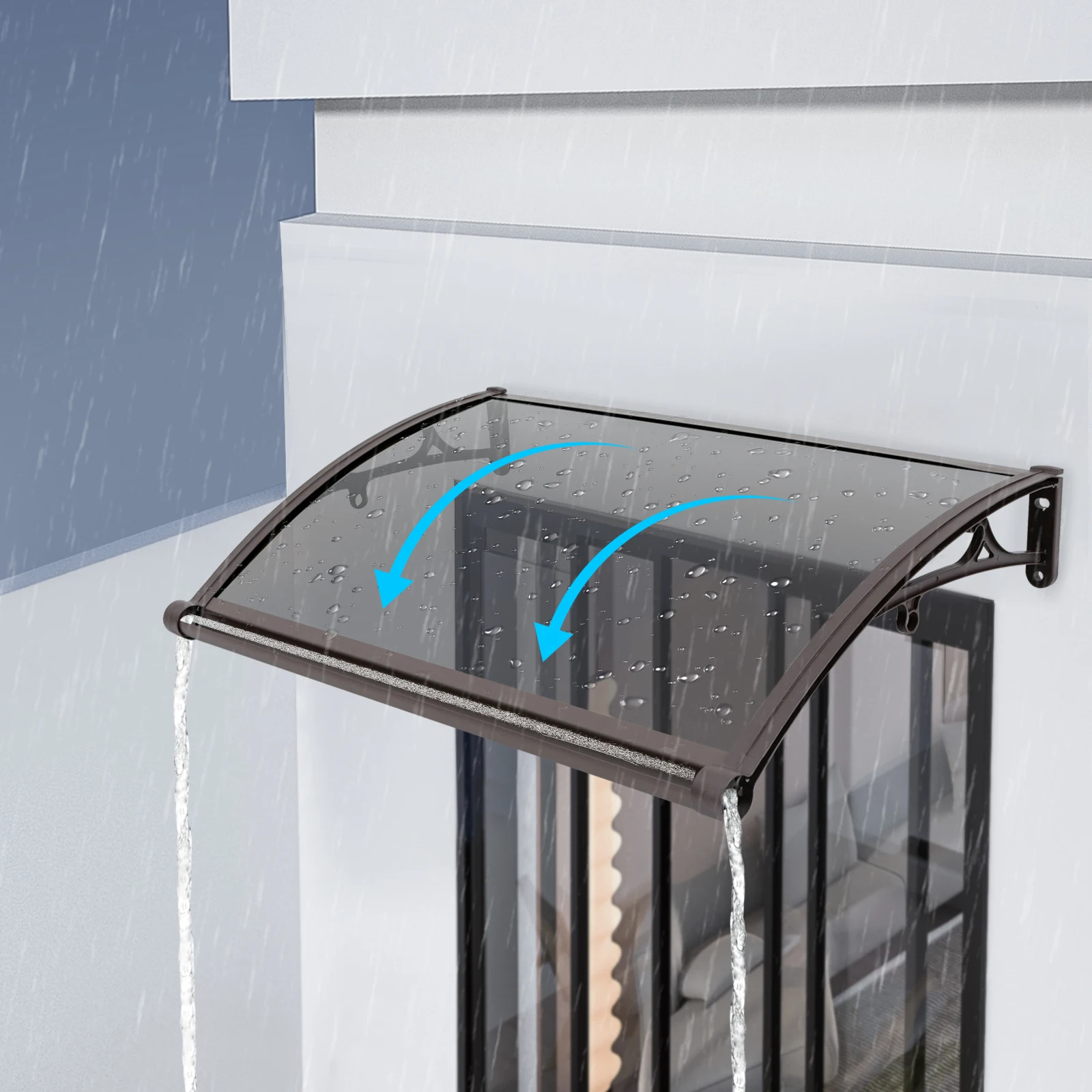 

Window Door Awning Canopy with Drainage Trough Porch Windows Garden Balcony Canopy Rain Shelter Snow Shelter 60*100cm