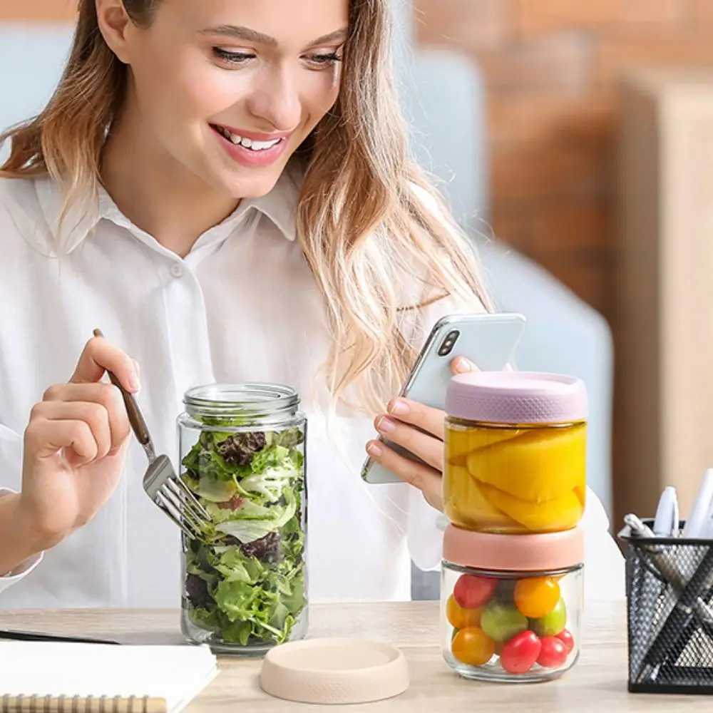 

6Pcs Household 10/16/24 Oz Overnight Oat Jar Glass Leak-Proof Mason Jars with Lid Sealed Food Storage Jar Yogurt