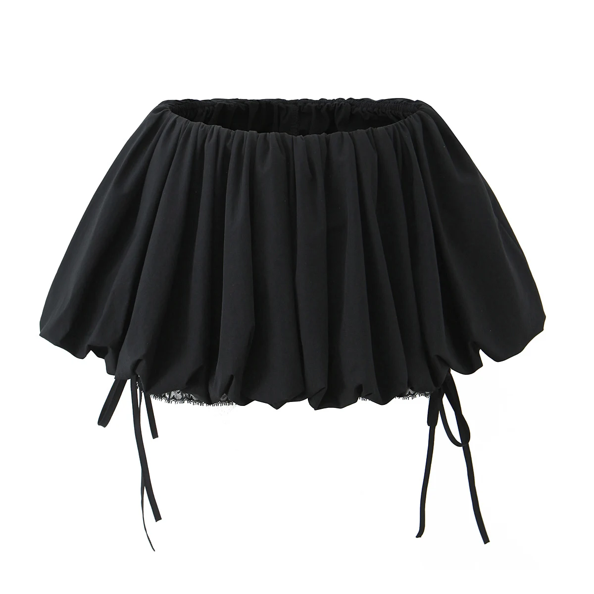 2025 Sweet Elastic Low Waist Ruched Mini BUD Skirts With Bow Lace Shorts Underwear Lining Skater Skirts White Black