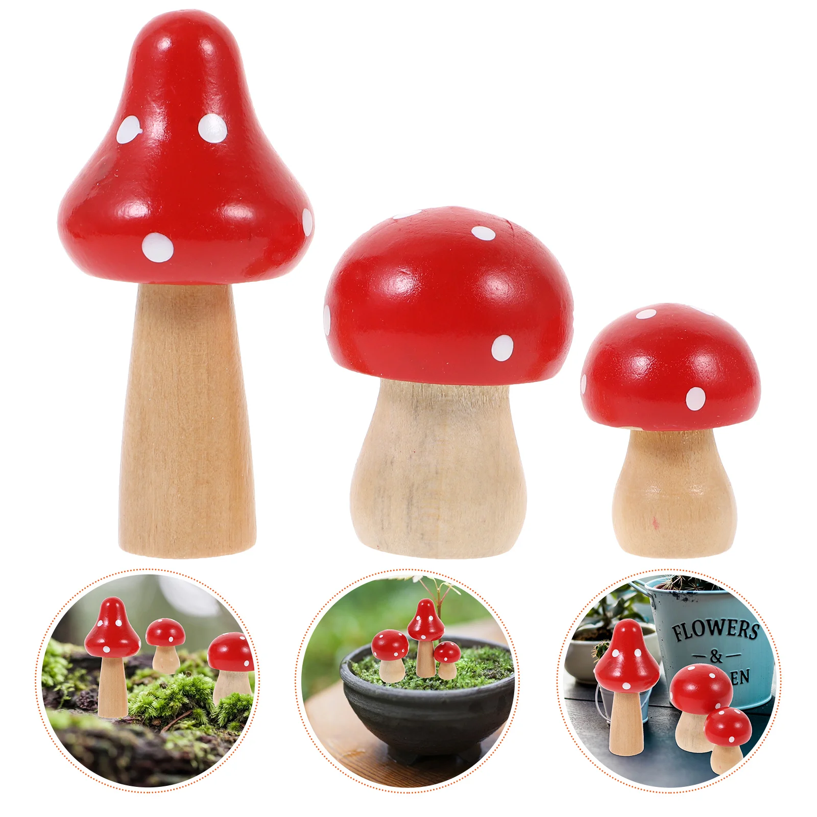 3 Pcs Color Mushroom Ornament Sculpture Simulated Desktop Home Decor Mini Wooden Garden Supplies