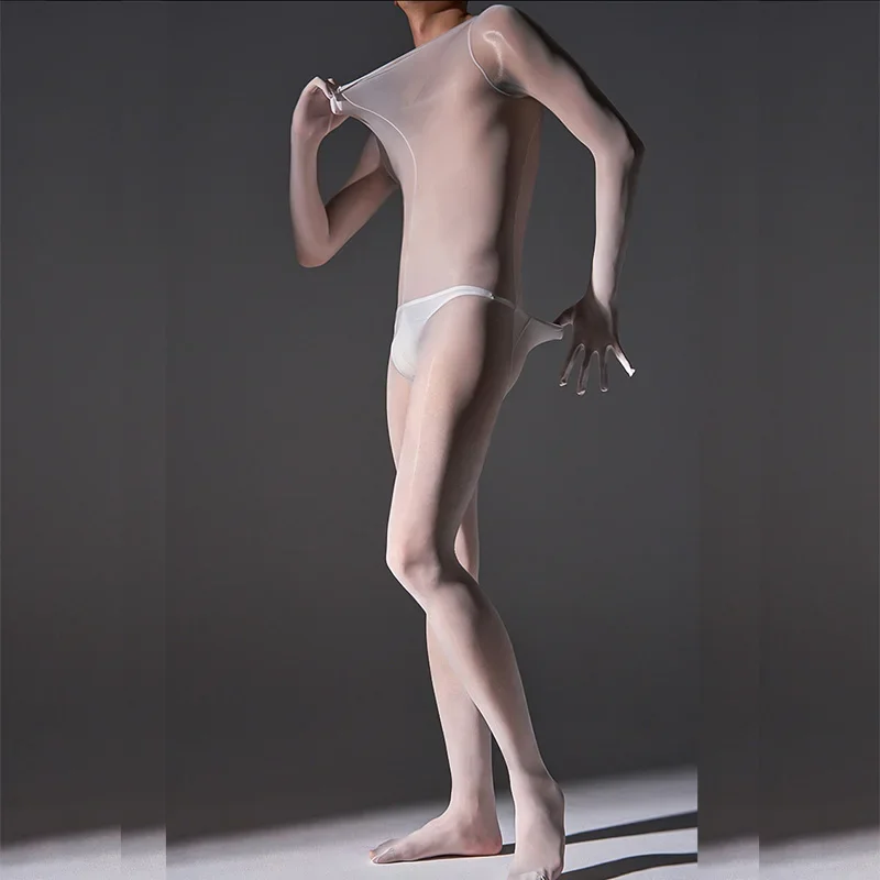 Сексуальные мужские ультратонкие прозрачные глянцевые чулки для тела, чехол для пениса, колготки с пятью пальцами, перчатки, боди с открытой спиной