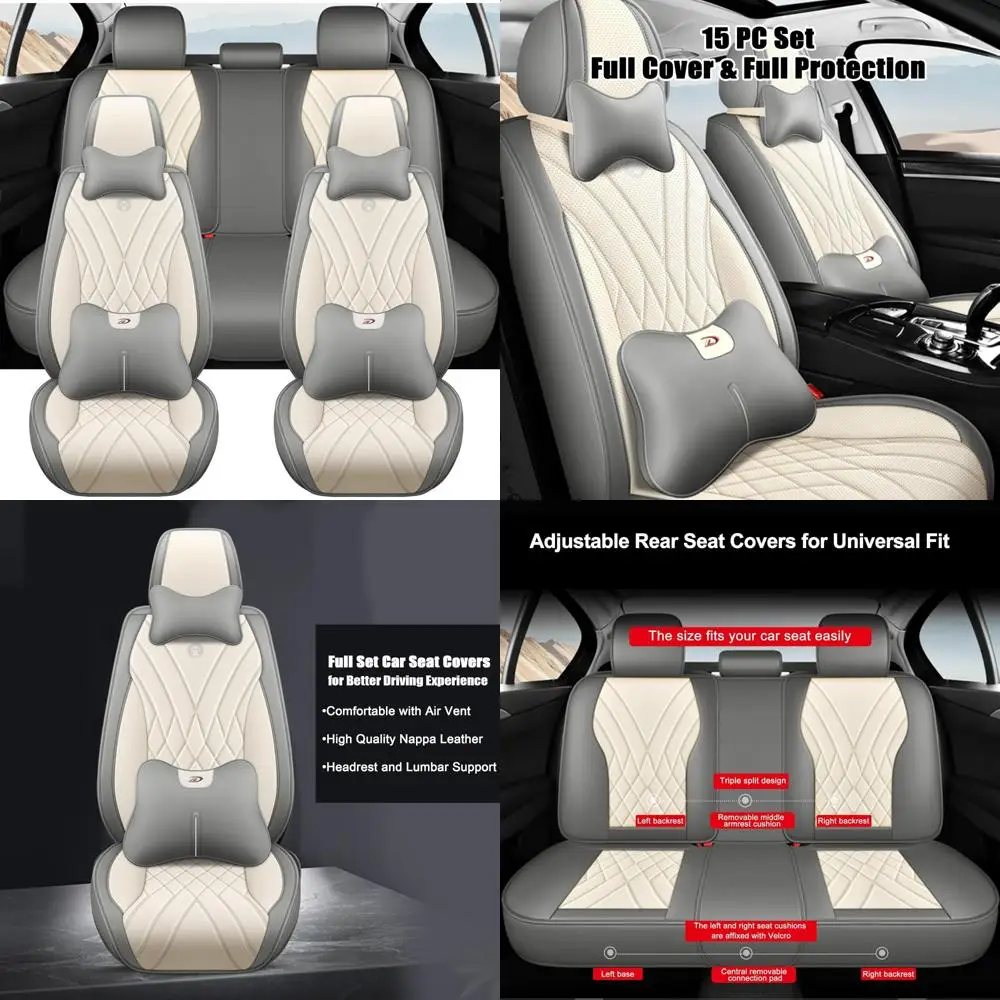 

Amooca Car Seat Covers Full Set Automotive Seat Protection Fit for Most Cars SUVs Front & Back Seats Waterproof Nappa Leather Ca