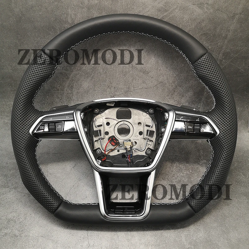 Full Leather Heating Sports Flat Steering Wheel D-Shape Style For Audi A6 A7 C8 With Paddle