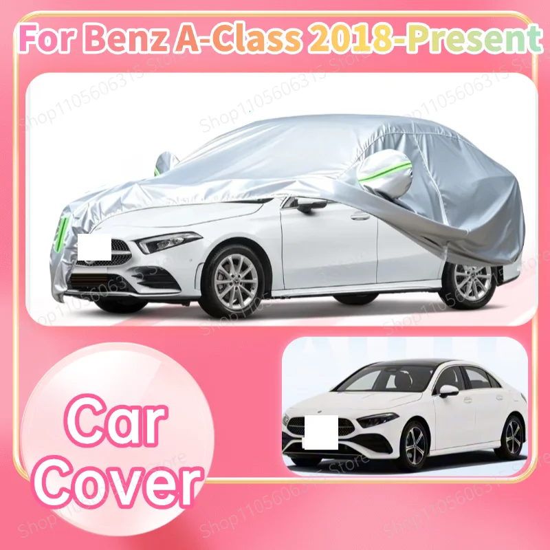 For Mercedes-Benz A-Class 2018-Present Custom Fit Full Car Cover Silver Coated Fabric Side Zipper Access UV Sun Dust Protection3