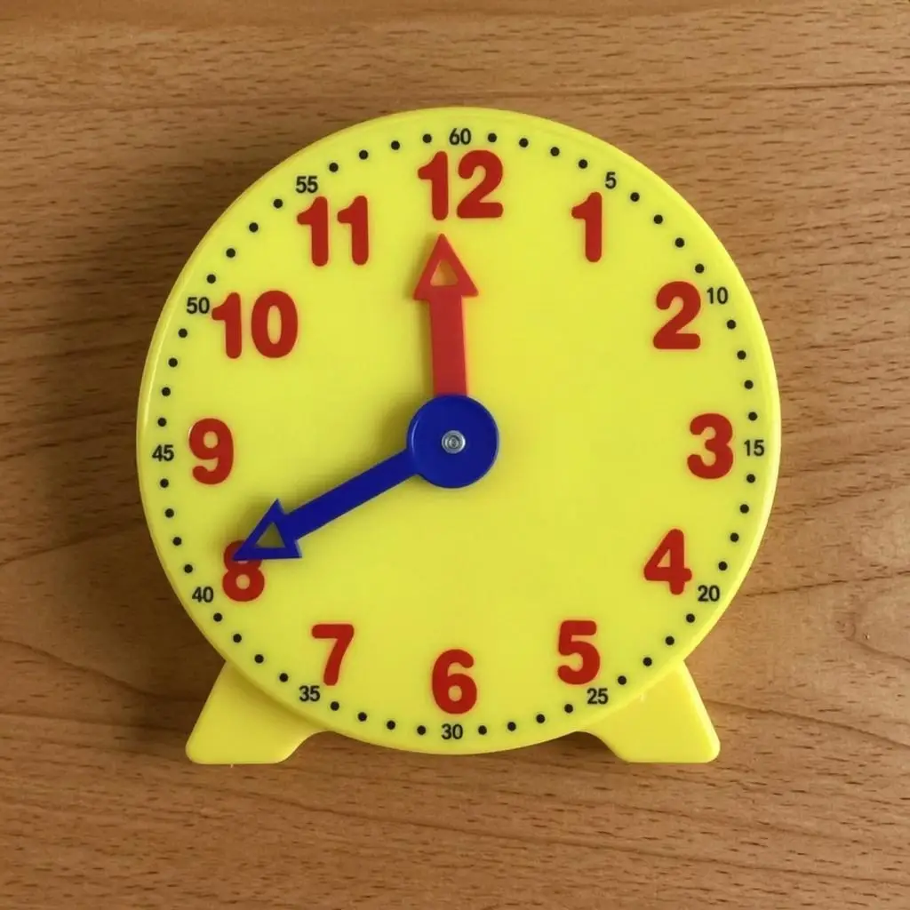 Educational Time Learning Clock for Kids Plastic Toy Learn to Tell Time with Yellow Face and Stand
