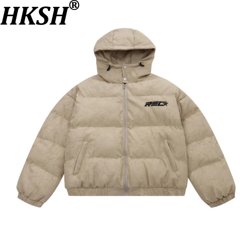 

HKSH Autumn Winter New Padded Cotton Jacket Men Tide Niche Design High Sense Textured Wrinkles Warmth Thick Loose Hooded HK17304