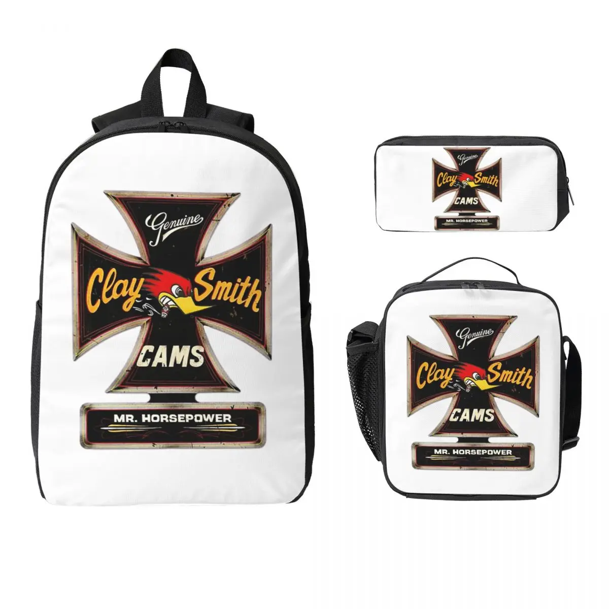 

Made In The USA Street Mr.Horsepower Clay Smith Cams Backpack Boys Girls BookBag School Bag 3ps Insulated Lunch Bag Pencil Case