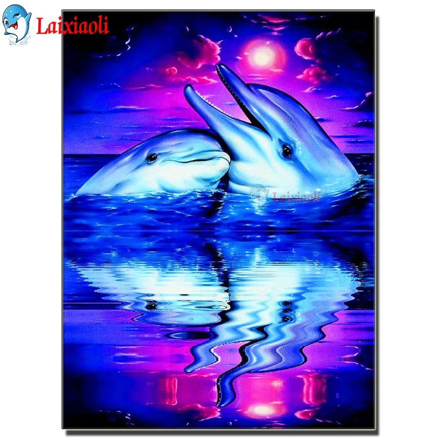 Full Square Drill 5D DIY Diamond Painting Dolphin couple landscape Embroidery Cross Stitch Animals Rhinestone Mosaic Home Decor