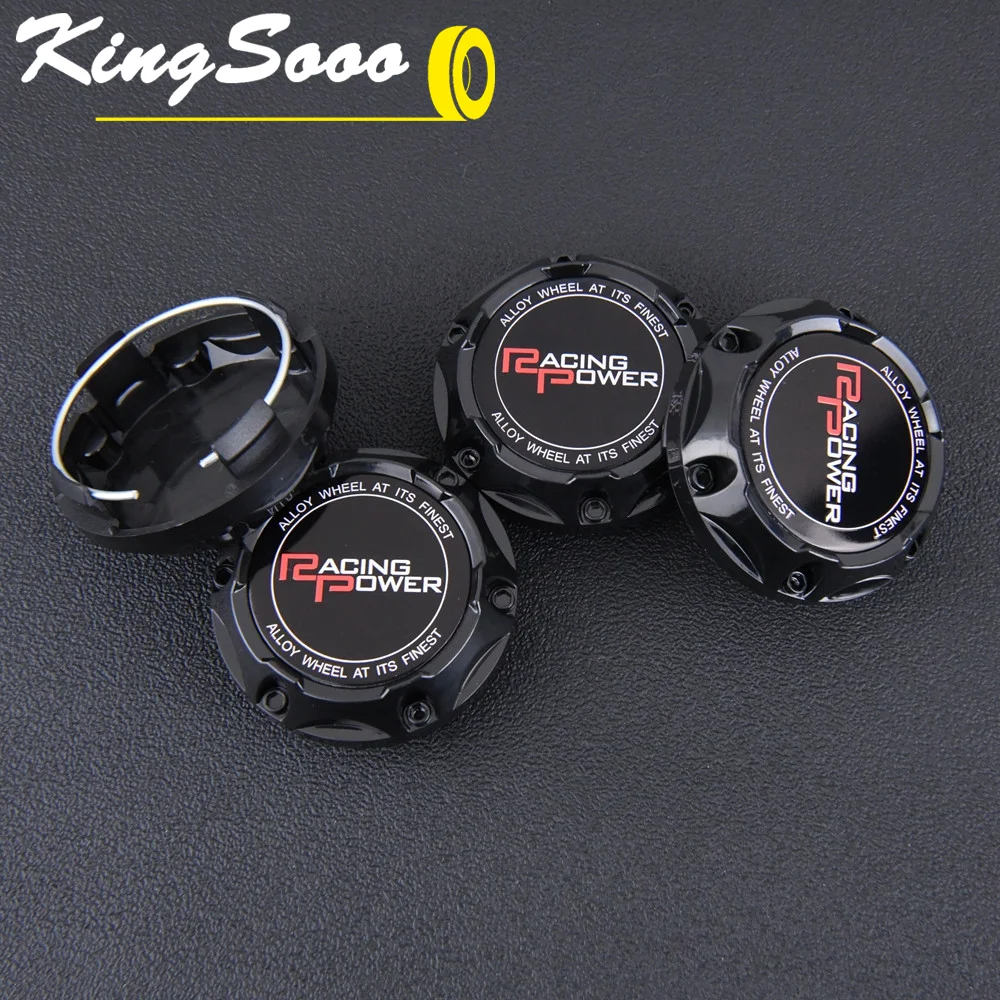 4PCS JDM Sport Rim Cap Clip 56mm Racing Sport Emblem Sticker Wheel Center Caps Hub Cap Black & Silver