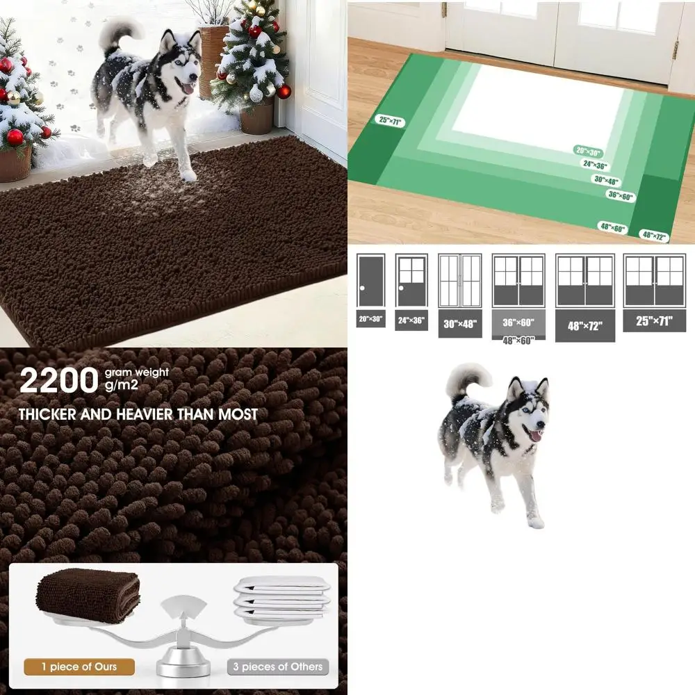 

Absorbent 60 x 36 Outdoor Doormat, Washable Mud-Resistant Mat for Dogs, Non-Slip Indoor Door Mat, Brown