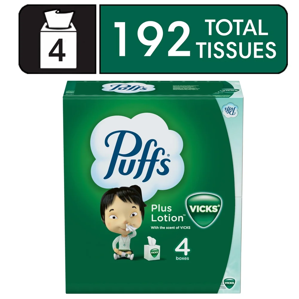 Plus Lotion with the Scent of Vicks Facial Tissue White 4 Cubes 48 Facial Tissues per Box