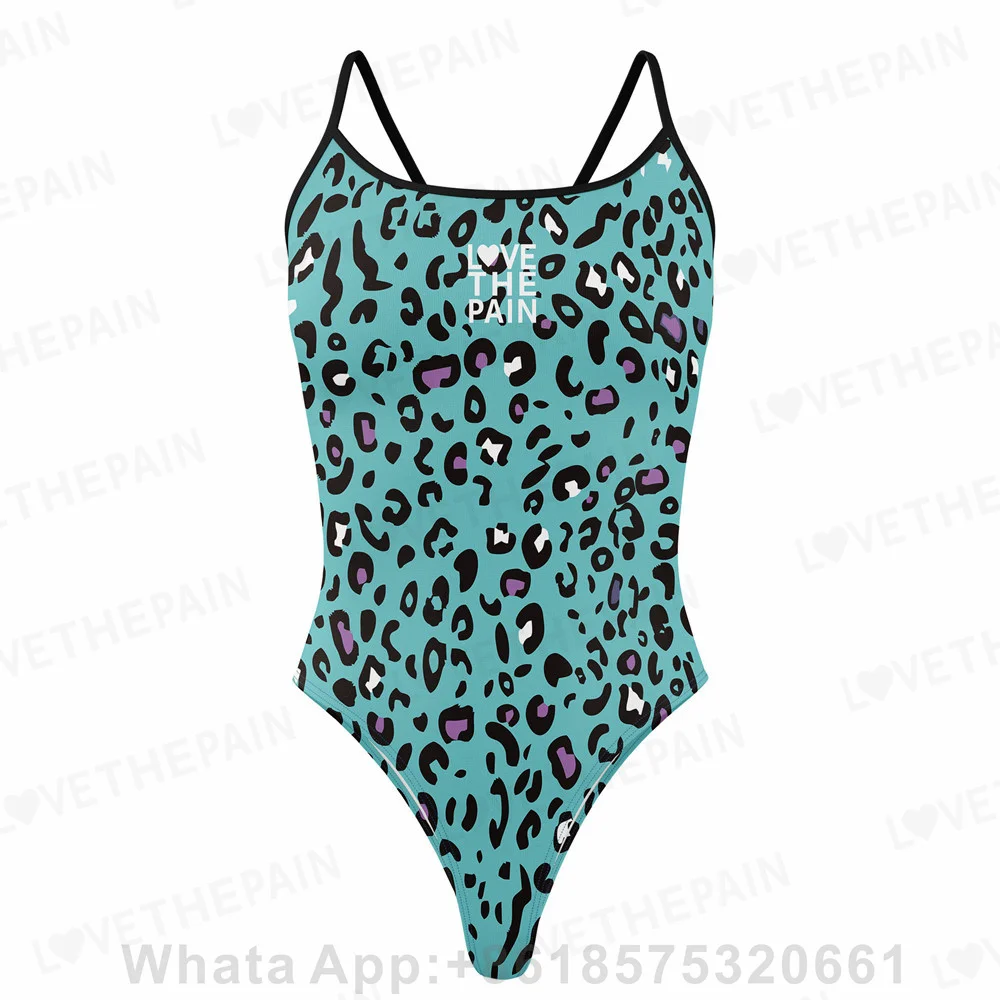 Uwielbiam ból wzór w cętki jednoczęściowy strój kąpielowy cienkie paski wszechstronny v-back damski seksowny strój kąpielowy Bikini Triathlon strój