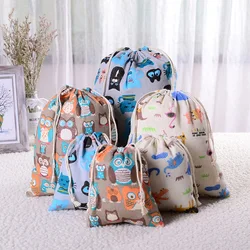 Printed Cotton and Linen Drawstring Pocket Sack Sundries Storage Bag Travel Gift Packing Bag