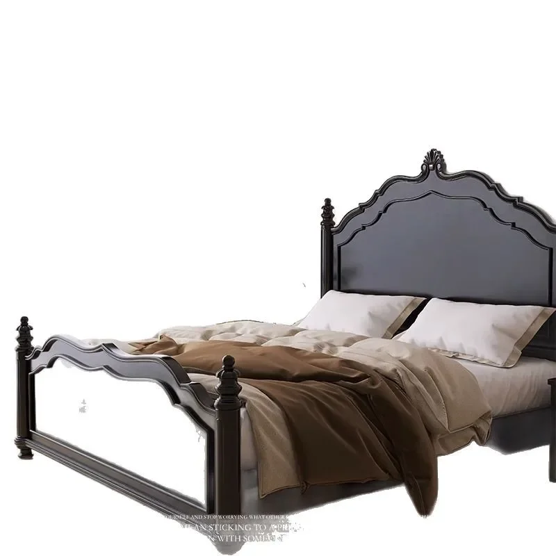 Modern Retro Solid Wood White Double Bed for Bedroom Sturdy Construction Versatile Use Long Lasting Reinforced Frame