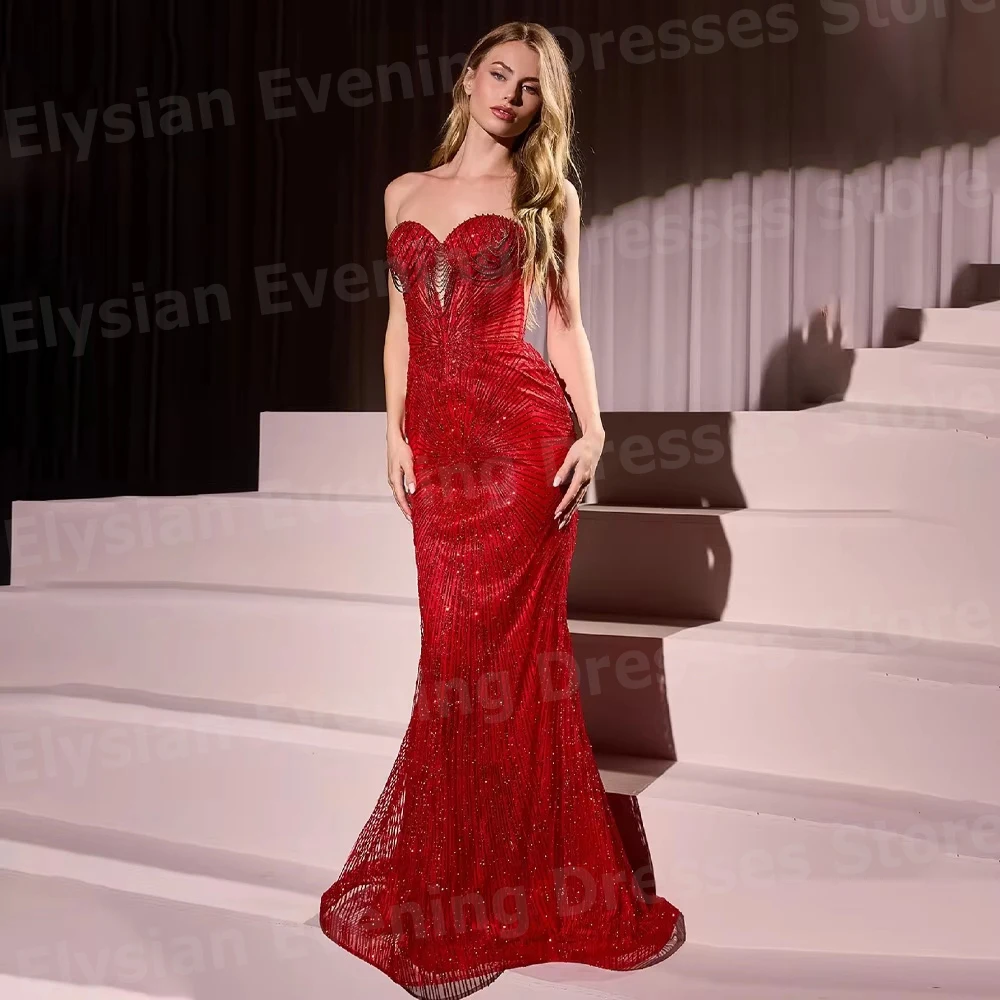 Sparkling Women's Mermaid Sweetheart Evening Dresses Customized Robe De Soirée Prom Gowns Sequined Beaded Vestidos Para Mujer