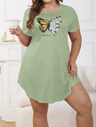 Large size women's summer round neck short sleeved printed short sleepwear for home wear