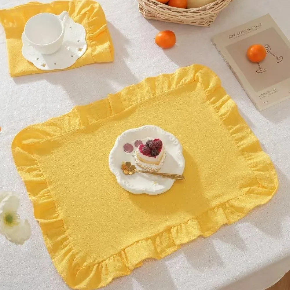 Reusable Stripe Grid Kitchen Placemat Non-Slip Heat Resistant Heat-Insulated Mat Ruffle Desk Decor Table Mat Party