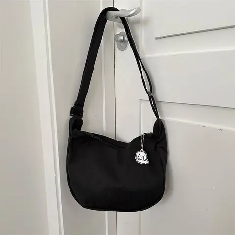 Minimalist Crossbody Bag with Puppy Pendant - Spacious & Stylish Scratch-Resistant Nylon Shoulder Bag  for Daily Essentials