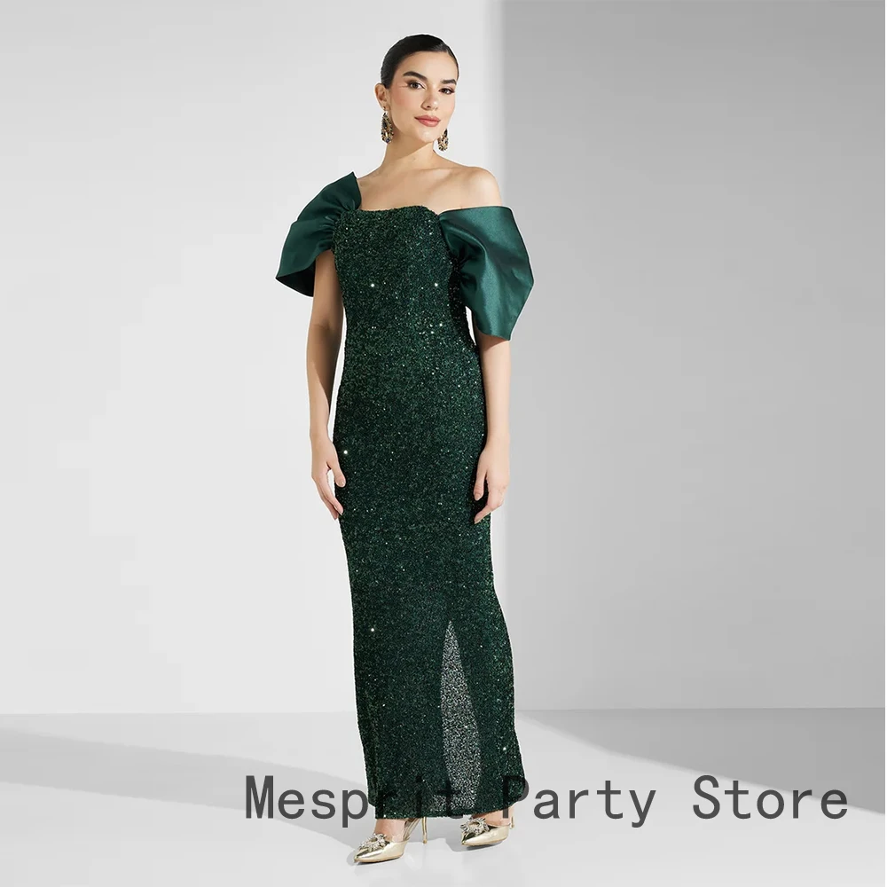 Błyszcząca Zielona Sukienka Wieczorowa Damska z Cekinami, Syreni Krój, Sukienka na Bal Maturalny, Odkryte Ramiona, Formalna Suknia na Przyjęcie, Długa do Podłogi, Sukienka w Stylu Saudyjskim