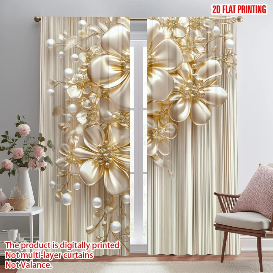 3D Printing Cafe - 2PCS Digital Print Curtain, Luxury Golden