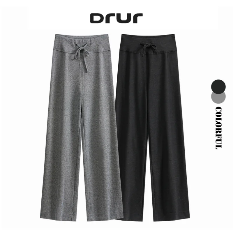 DRUR Women's Yoga Wide Leg Pants with Pockets and Casual Loose Thick Gym Jogging Trouser Women Sweatpants Lounge Pajama Pants